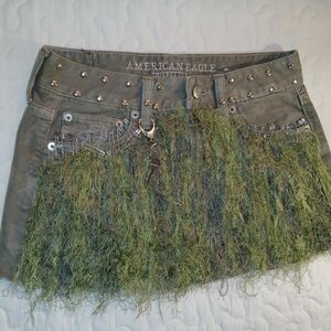 American Eagle Outfitters Green Fringe Skirt